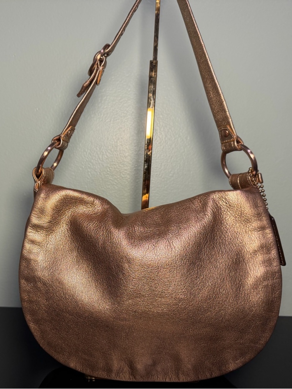 Coach 2009 Ali Metallic Rose Gold Leather Hobo bag with Coach Charm 13652